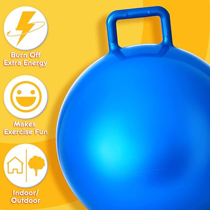 Lewtemi 6 Pcs Hopper Ball Carnival Outdoor Games 32 Inch Jumping Hopping Inflatable Bouncing Ball with Handle and Air Pump for Kids Sport Exercise (Red, Blue, Green, Pink, Yellow, Purple)