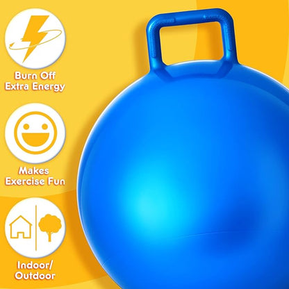 Lewtemi 6 Pcs Hopper Ball Carnival Outdoor Games 20 Inch Jumping Hopping Inflatable Bouncing Ball with Handle and Air Pump for Kids Sport Exercise (Red, Blue, Green, Pink, Yellow, Purple)