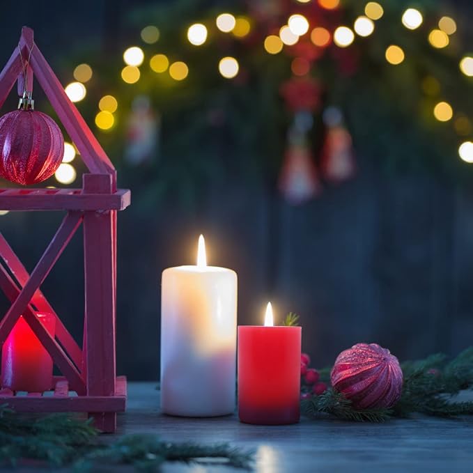 4 Packs 2x3 Inch Red Pillar Candles, Small Unscented Dripless Cylinder Candles for Christmas Home Wedding Valentin's Day Holiday Relaxation Spa Church - 24 Hours Burn Time