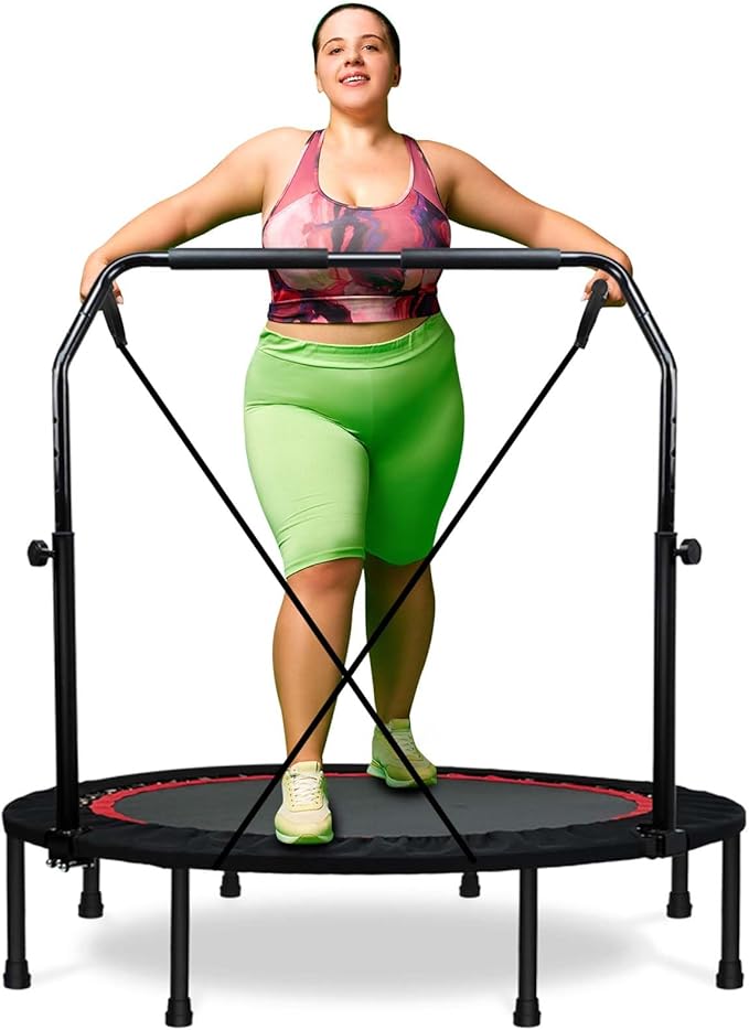 450 LBS Foldable Mini Trampoline for Adults & Kids 40" Rebounder Trampoline with Adjustable Foam Bar for Indoor Workout Fitness