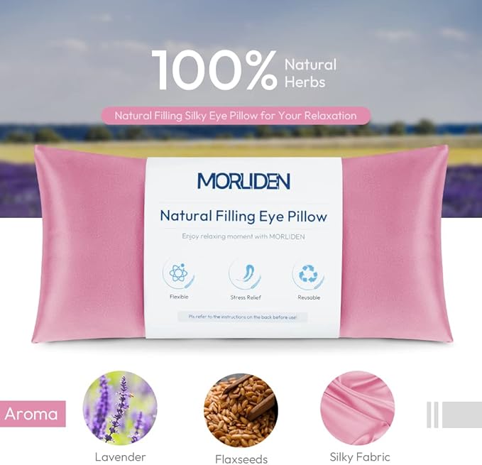 Lavender Eye Pillows for Relaxation, Yoga Eye Pillow for Meditation, Microwavable Weighted Eye Pillow for Yoga, Moist Heat & Cold Eye Compress with Aromatherapy (Pink)