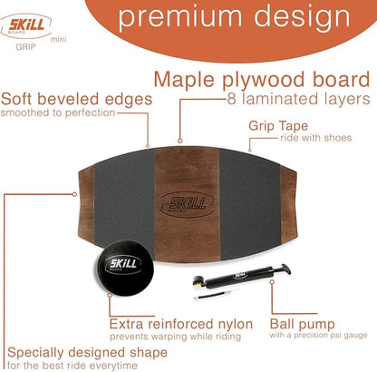 The Skill Board - Wooden Balance Board for Adults - Wobble Board for All Sports, Gym, Standing Desk, or Yard Games - Balance Trainer, Fitness Ball, Ball Pump, Grip Tape