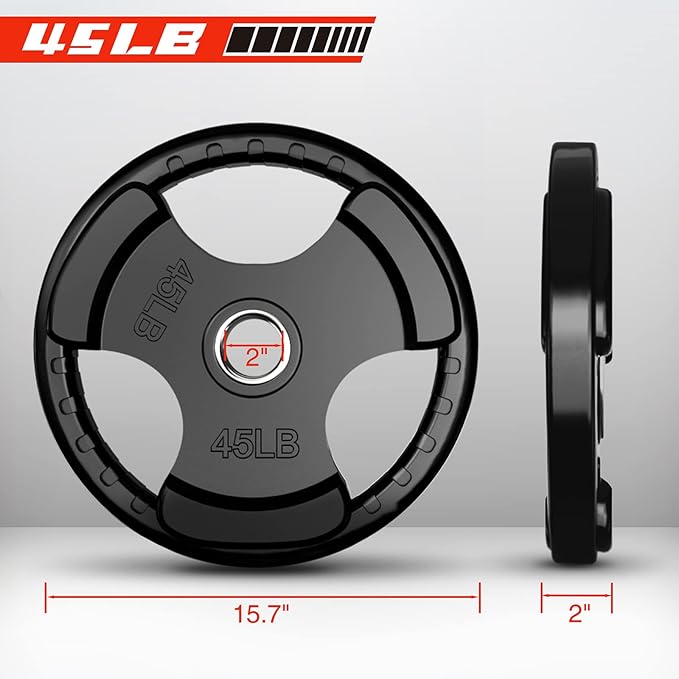 RitFit Olympic Rubber Grip Plates for Barbell, 2-Inch Weight Plates for Weightlifting and Strength Training in Home & Gym, Single, Pair and Sets(2.5/5/10/25/35/45 LB)