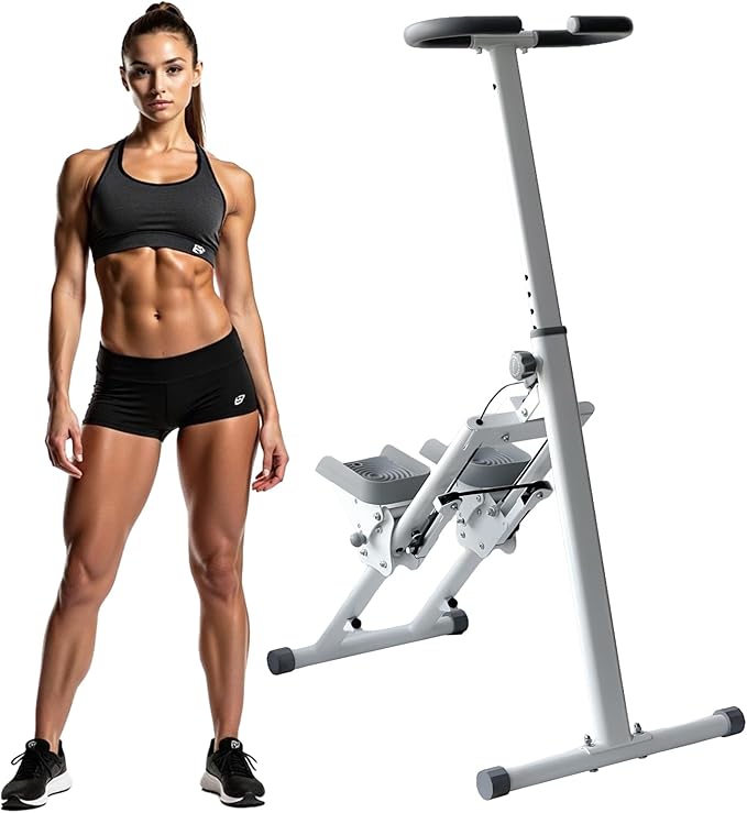 Stair Stepper Folding Vertical Aerobics Appliances Exercise Climber for at-Home Workouts Total Body Exerciser with Handle 242LBS Load with Pedal/Stand/Cup Holder, Step Angle Adjustable