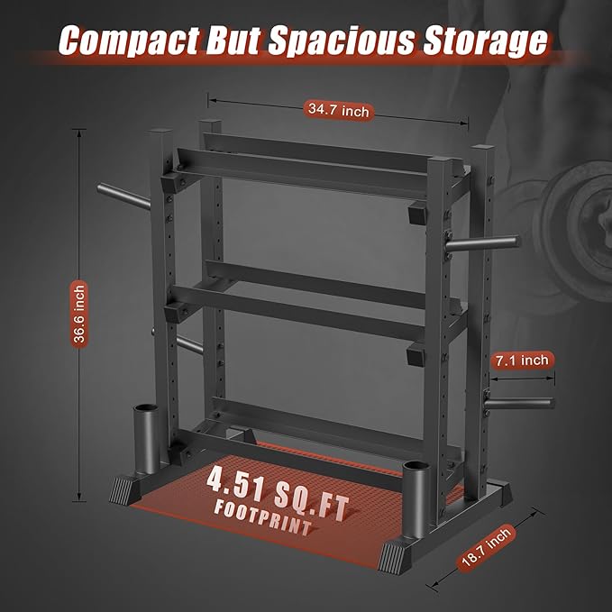 3-Tier Dumbbell Rack, 1100LB Capacity Adjustable Weight Rack for Home Gym, Heavy-Duty Weight Stand for Dumbbells Kettlebells & Weight Plates(Rack Only)