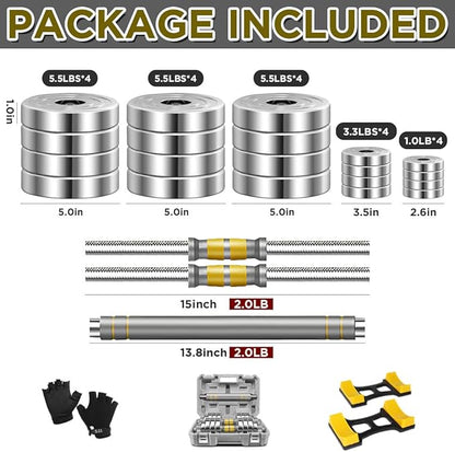 PHOEROS Adjustable Dumbbell Set - 44/66/88 LBS weights set, Dumbbell Barbell 3 in 1, Steel Dumbbells Pair with Connecting Rod for Adults Women Men Fitness Workout, Home Gym Exercise Training Equipment