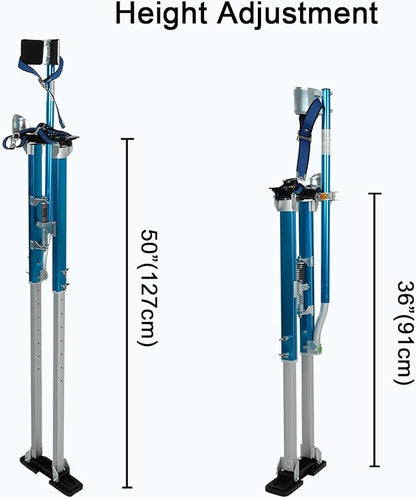36"-50" Black Drywall Stilts Aluminum Tool Stilt with Protective Knee Pads Portabl Adjustable For Painter Walking Painting