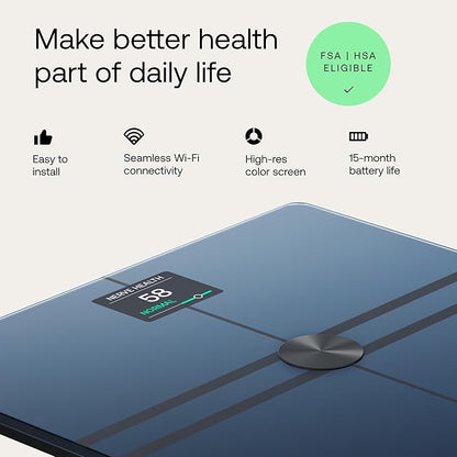 WITHINGS Smart Scales for Body Weight, FSA or HSA Eligible, Body Analysis, Fat Content, Muscle Mass, Bone Density, Visceral Fat, Bathroom Scale, BMI Scales Digital Weight and Body Fat, Bluetooth, WiFi