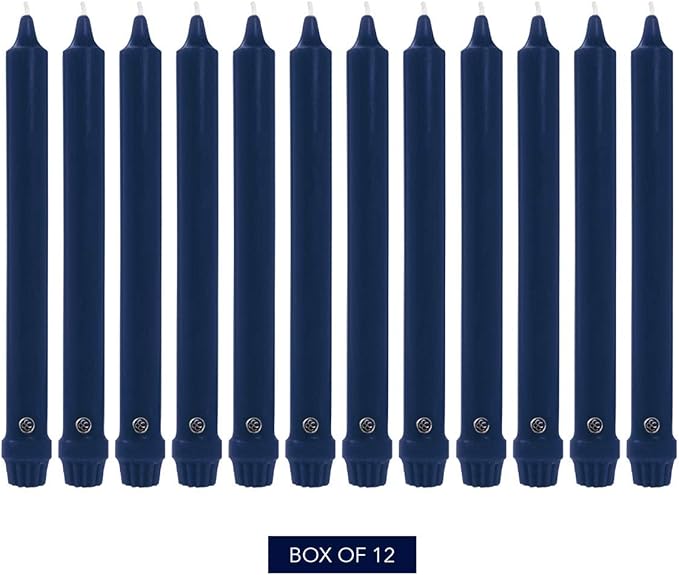 Colonial Candle Unscented Taper Candle, Classic Collection, Indigo, 12 In, Pack of 12 - Up to 10 Hours Burn