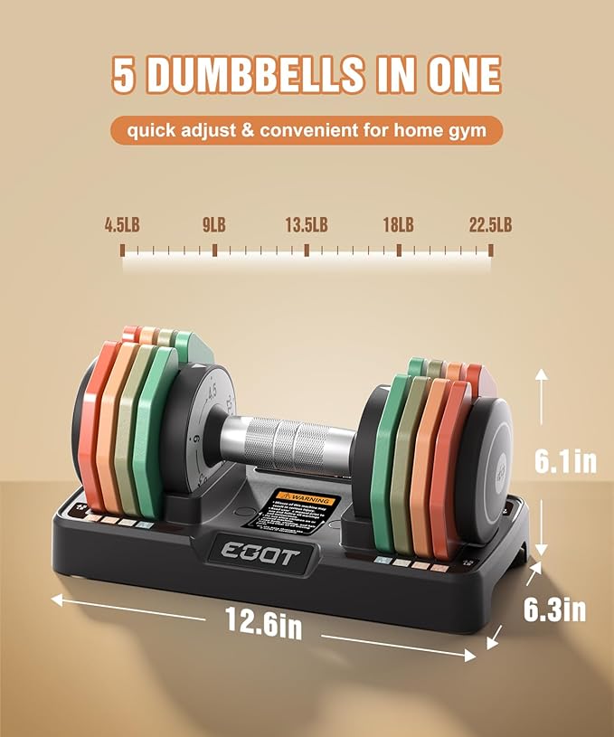 Adjustable Dumbbells Set/Single, 12.5LB/22.5LB/55LB 5 in 1 Free Adjustable Dumbbell Set with Anti-Slip Handle & Rainbow-colored Weight Plates for Home Gym, Weight Set for Women Men