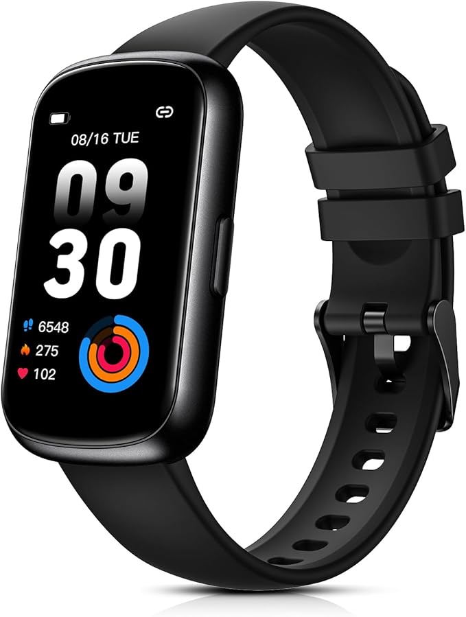 Fitness Tracker for Women Men, Smart Watch Band with 24/7 Heart Rate Blood Oxygen Sleep Monitor, Calories Step Tracker Pedometer 3ATM Waterproof Activity Tracker for Android iOS, Black