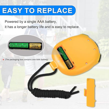 Stopwatch Timer with Countdown, Simple Operation Digital Stop Watch for Sports, Countdown-Alarm Button-Sound, AAA Battery Included (Yellow)