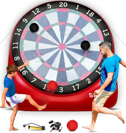 SWOOC Games - XL Giant Kick Darts (Over 8ft Tall) with 15+ Games Included - Jumbo Soccer Darts w/Air Pump - Big Inflatable Games - Carnival Games - Giant Outdoor Games & Activities - Giant Yard Games