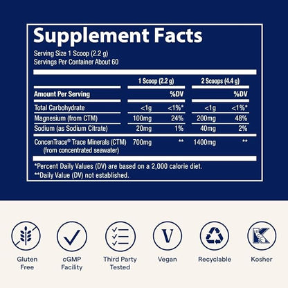 Trace Minerals ConcenTrace Daily Mineral Powder - Supports Energy, Digestion, Bone Health - 70+ Multiminerals Supplement with Ionic Magnesium, Chloride, & Potassium, Sugar-Free (60 Servings)