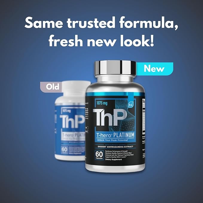 Essential Elements T-Hero Platinum Male Health Supplement for Mens Health - Muscle Growth Support & T-Health with Shoden Ashwagandha, Shilajit, DIM & More - Gym Supplements for Men - 60 Caps