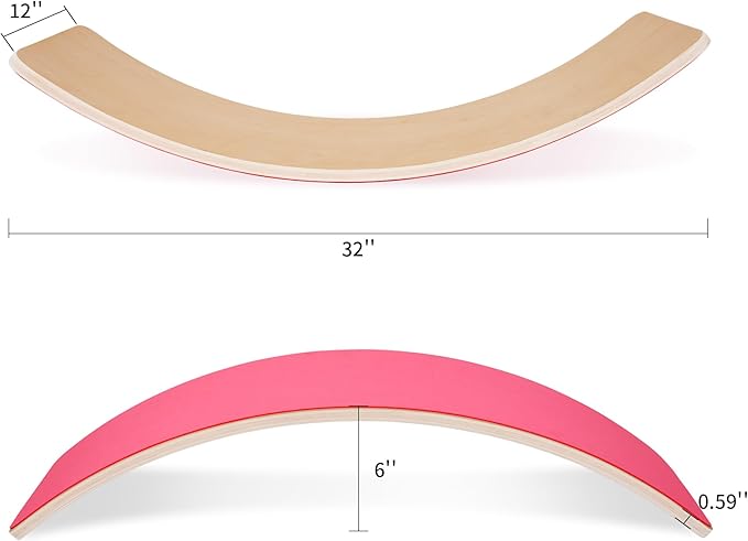 Balance Board, 32 Inch Wooden Wobble Board, Montessori Rocker Yoga Curvy Board Natural Wood, Open Ended Learning Toy, Sensory Play Equipment for Office & Classroom, Multiple Colors