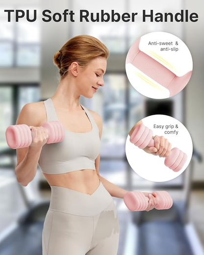 YOTTOY Adjustable Dumbbell Set of 2, 4-in-1 Hand Weights for Women at Home, Compact Free Weights Dumbbells Set with Soft Grip and Base, 2-5 lbs Each for Home Gym