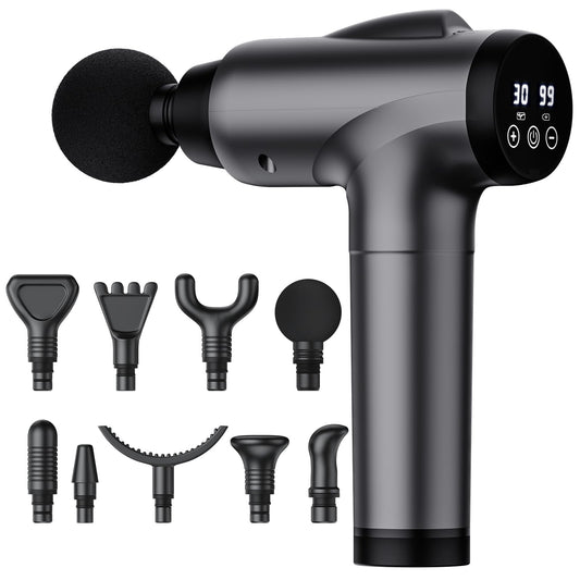 OLsky Massage Gun Deep Tissue 30 Speeds 9 Attachments Handheld (Grey)