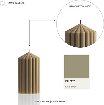 LAWA Ribbed Peak Pillar Candle - Large Beautiful Handmade Pillar Scented Soy Wax Candle Elegant Bubble Aesthetic Candle Housewarming Gift Home Room Shelf Decor Idea Olive Beige (Small)