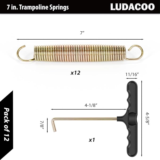 3.5"-8.5" Trampoline Springs, Heavy Duty Stainless Steel Trampoline Accessories with Swivel & Straight Hooks, Universal Trampoline Replacement Parts Includes T-Hook Tool, 12-48 Pack