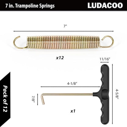 3.5"-8.5" Trampoline Springs, Heavy Duty Stainless Steel Trampoline Accessories with Swivel & Straight Hooks, Universal Trampoline Replacement Parts Includes T-Hook Tool, 12-48 Pack