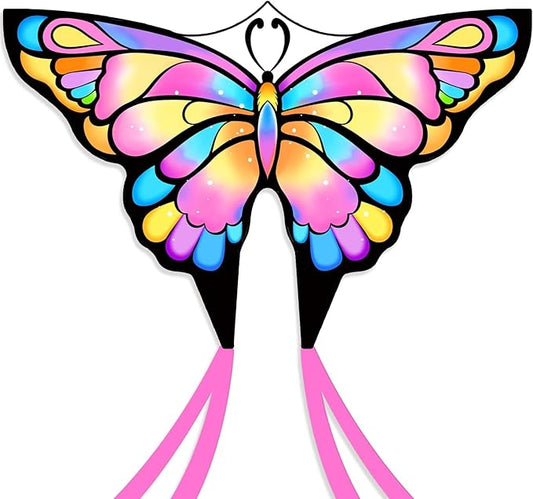 Simxkai Butterfly Kite for Kids & Adults, Easy to Fly Blue Big Kite for Beginners, Line Handle