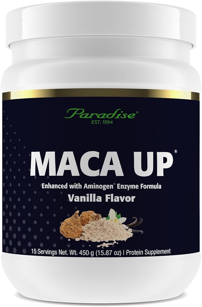Paradise Herbs Maca Up Vanilla Vegan Protein Powder, Organic Pea & Brown Rice, Maca Root, Aminogen Digestive Enzyme Blend, Nutrim Oat Bran Fiber, 15 Servings, 450?¯g