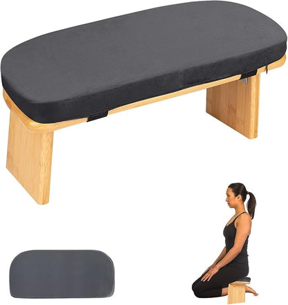 Meditation Bench with Cushion Foldable Ergonomic Bamboo Kneeling Stool Seiza Bench Wooden Meditation Stool Chair Zen Lotus Yoga Stool Floor Sitting Prayer Bench Removable Pillow