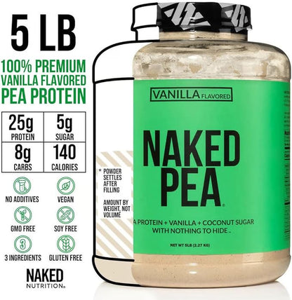 NAKED Pea - Vanilla Pea Protein - Pea Protein Isolate from North American Farms - 5lb Bulk, Plant Based, Vegetarian & Vegan Protein. Easy to Digest, Non-GMO, Gluten Free, Lactose Free, Soy Free