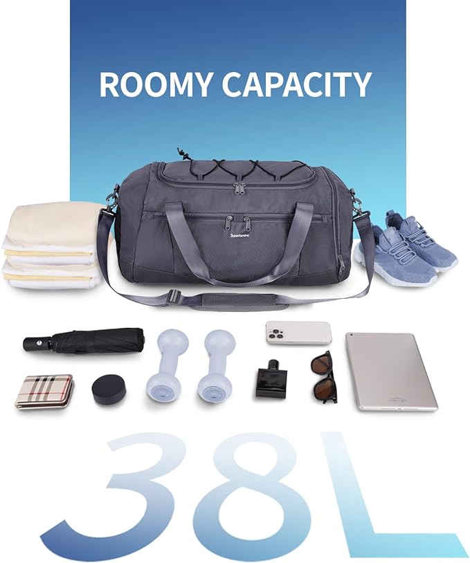Sportsnew Gym Bag for Women with Shoe Compartment Wet Pocket and Yoga Mat Holder,Mens Duffel Bag for Travel with Laptop Compartment,Weekender Overnight Carry On Bag for Men(Grey Patent Pending)