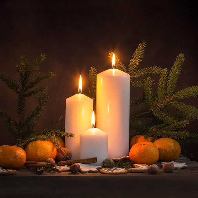 3x4 Inch White Pillar Candles, 3 Packs Unscented Dripless Smokeless Cylinder Candles for Christmas, Wedding, Party, Home and Dinner Table, 45 Hours Burn