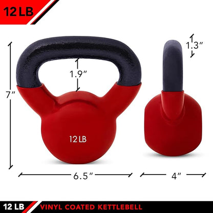 JFIT Kettlebell Weights Vinyl Coated Iron - 12 Size Options, 5lbs-50lbs - Coated for Floor and Equipment Protection, Noise Reduction, Ballistic, Core, Weight Training