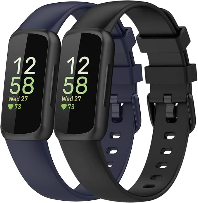 2 Pack Compatible with Fitbit Inspire 3 Bands, 15.4mm Width Soft Silicone Adjustable Sport Replacement Band for Women Men