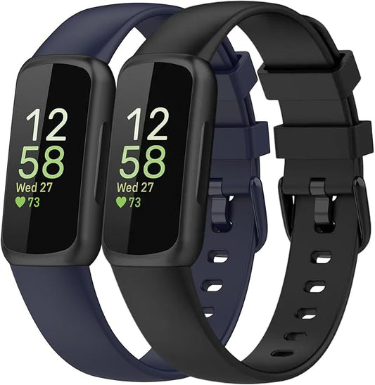 2 Pack Compatible with Fitbit Inspire 3 Bands, 15.4mm Width Soft Silicone Adjustable Sport Replacement Band for Women Men