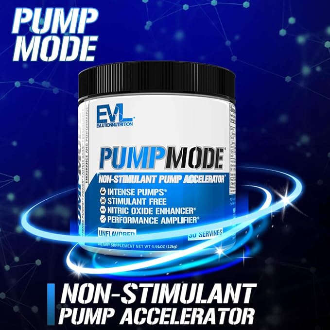 EVL PumpMode Nitric Oxide Supplement - Nitric Oxide Booster Pump Pre Workout Powder with Glycerol and Betaine for Muscle Recovery Growth and Endurance - Stim Free Pre Workout Drink (Unflavored)