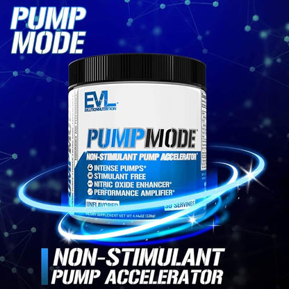 EVL PumpMode Nitric Oxide Supplement - Nitric Oxide Booster Pump Pre Workout Powder with Glycerol and Betaine for Muscle Recovery Growth and Endurance - Stim Free Pre Workout Drink (Unflavored)