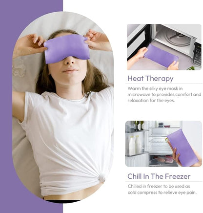 Lavender Eye Pillows for Relaxation, Yoga Eye Pillow for Meditation, Microwavable Weighted Eye Pillow for Yoga, Moist Heat & Cold Eye Compress with Aromatherapy (Light Purple) - 2 Pack