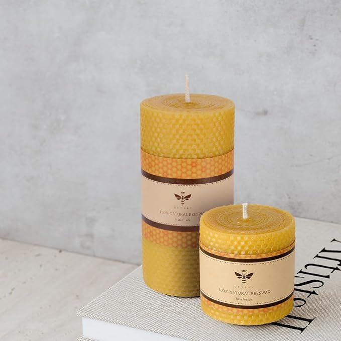 3×3 in Beeswax Pillar Candle - Handmade Pure Beeswax Rolled Candle for Gift & Home Decor