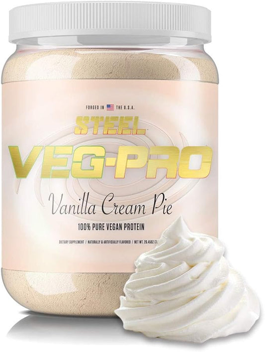 Steel Supplements Veg-PRO | Vegan Protein Powder, Vanilla Cream Pie | 25 Servings (1.65lbs) | BCAA Amino Acid | Gluten Free | Non Dairy | Low Carb Formula