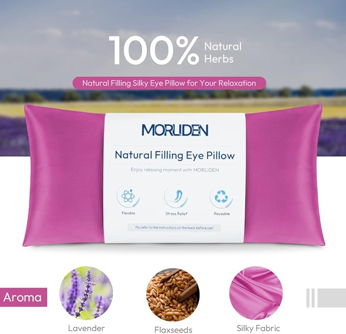 Lavender Eye Pillows for Relaxation, Yoga Eye Pillow for Meditation, Microwavable Weighted Eye Pillow for Yoga, Moist Heat & Cold Eye Compress with Aromatherapy (Rose Red)