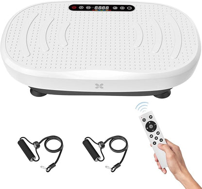 Vibration Plate Exercise Machine, Vibration Plate Platform with Bluetooth & Resistance Bands, Curved Design Full Body Workout Vibration Plate for Weight Loss, Muscle Recovery, Home