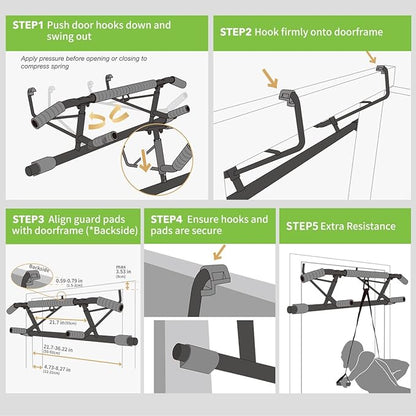 New Upgrade Pull Up Bar for Doorway - Foldable Design & Space-Saving, Upto 440 Lbs Capacity, No Screwing or Slipping - USA Original Patent, Designed, Shipped, Warranty