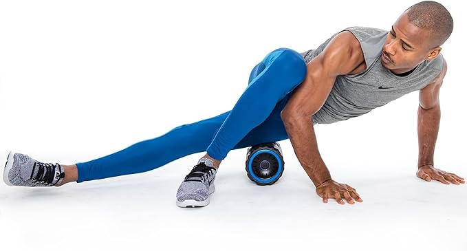 Zyllion Rechargeable Vibrating Foam Roller with 4 Speeds - Cordless Electric Deep Tissue Massager for Muscle Pain Relief, Black/Blue, ZMA-22