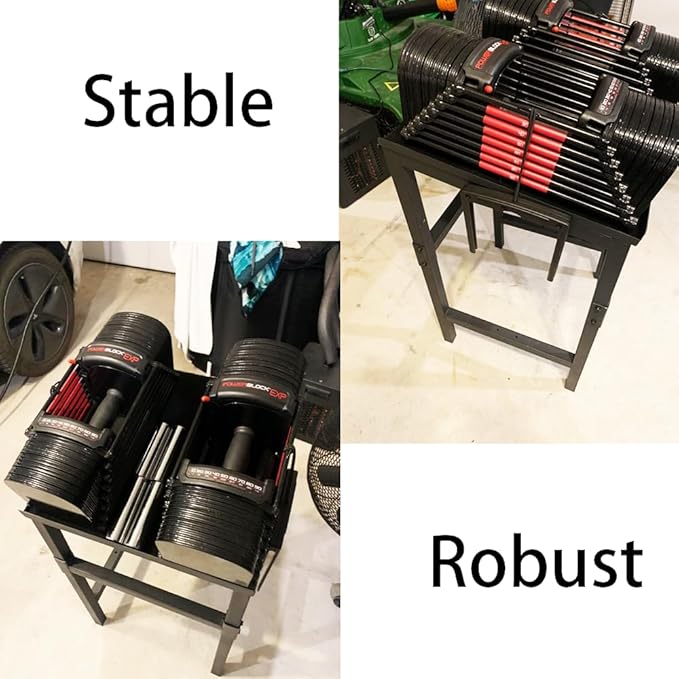 Black Heavy Duty Adjustable Dumbbell Stand - Home Gym Storage Rack with Non-Slip Base, Anti-Tip Safety & Space-Saving Design.