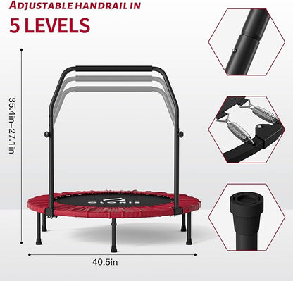 CLORIS 40in Folding Trampoline Mini Trampoline Rebounder Trampoline for Adults Fitness Trampoline with Adjustable Foam Handle, with safty Padded Cover Best Gift.