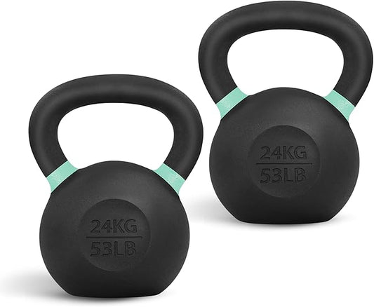 Yes4All Kettlebell, Heavy Duty Powder Coated Cast Iron Kettlebells, Non-Slip Handle & Flat Bottom for Conditioning, Strength Training & Full Body Exercises at Home Gym - Single & Pair