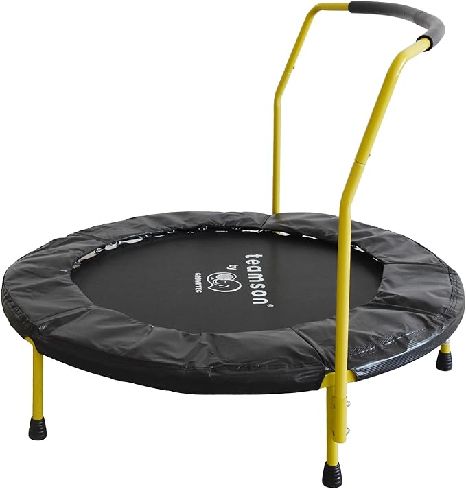 Teamson by Crowntec 36'' Round UV Resistant Steel Mini Trampoline with Handle and Safety Pad for Kids Removable Legs Indoor Outdoor Use Blue