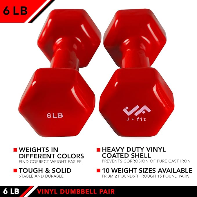 JFIT Dumbbell Pairs or Sets – Neoprene & Vinyl Coated Hand Weights for Home Gym, Strength Training, Aerobics, Cardio Exercise and Fitness
