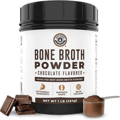 16oz Chocolate Bone Broth Protein Powder From Grass Fed Beef - Non-GMO Ingredients, Gut-Friendly, Low Carb Dairy Free Protein Powder - Natural Collagen Source For Joint Support - Keto Friendly