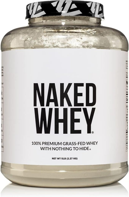 NAKED WHEY 5LB 100% Grass Fed Unflavored Whey Protein Powder - Only 1 Ingredient, Undenatured - No GMO, Soy or Gluten - No Preservatives - Promote Muscle Growth and Recovery - 76 Servings